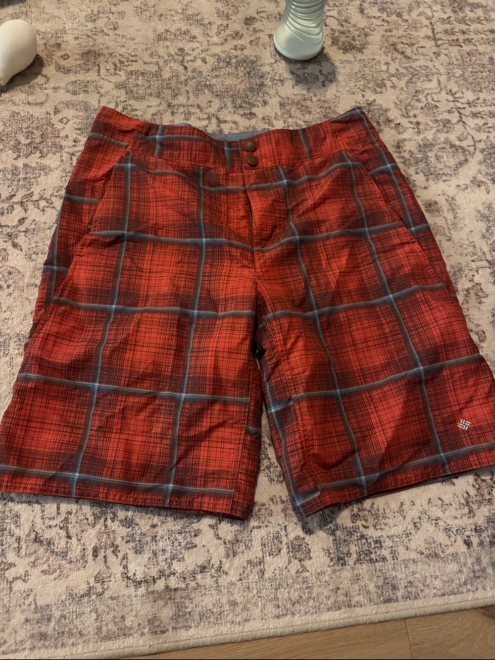 Columbia Red Plaid Men's Shorts with Blue Windowpane